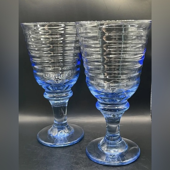 Set Of 2 Vintage Sirrus Blue Water Goblets By Libbey Heavy Glasses - Picture 2 of 6
